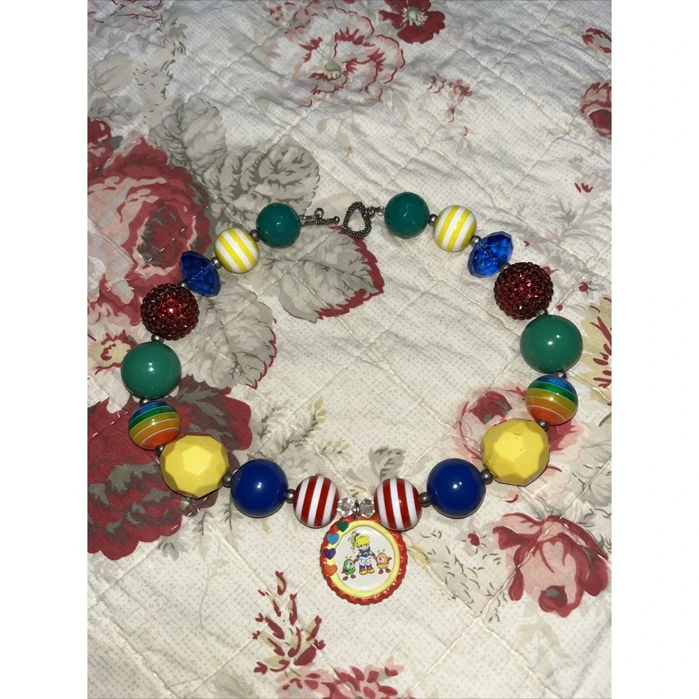 Rainbow Brite Homemade Beaded‎ Necklace , Large Beads C Retro , Colorful , Fun